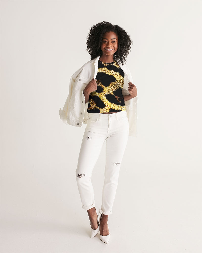 Primal Elegance: Golden Leopard Abstract Sleeveless Crop Top