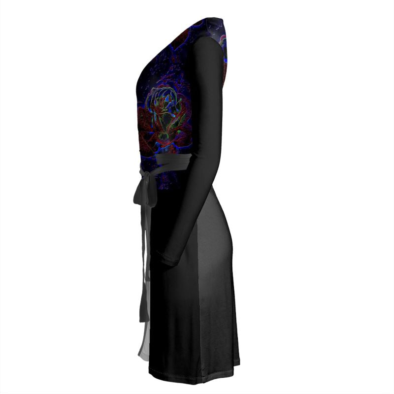 Floral Embosses (01): Nocturnal Sanctuary | Wrap Midi Dress