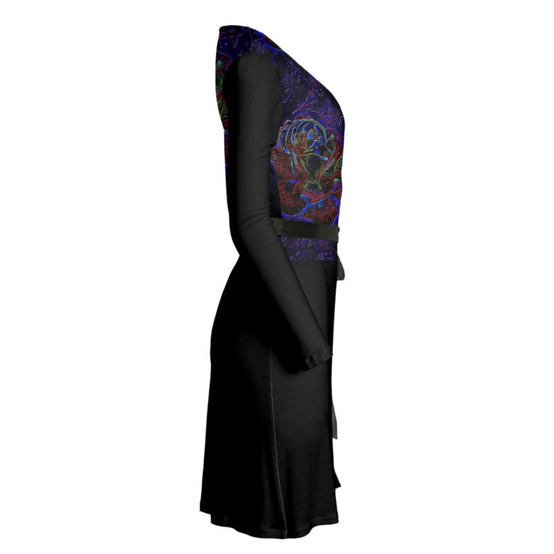 Floral Embosses (01): Nocturnal Sanctuary | Wrap Midi Dress