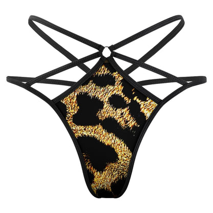 Primal Elegance: Golden Leopard Abstract T-back Thong